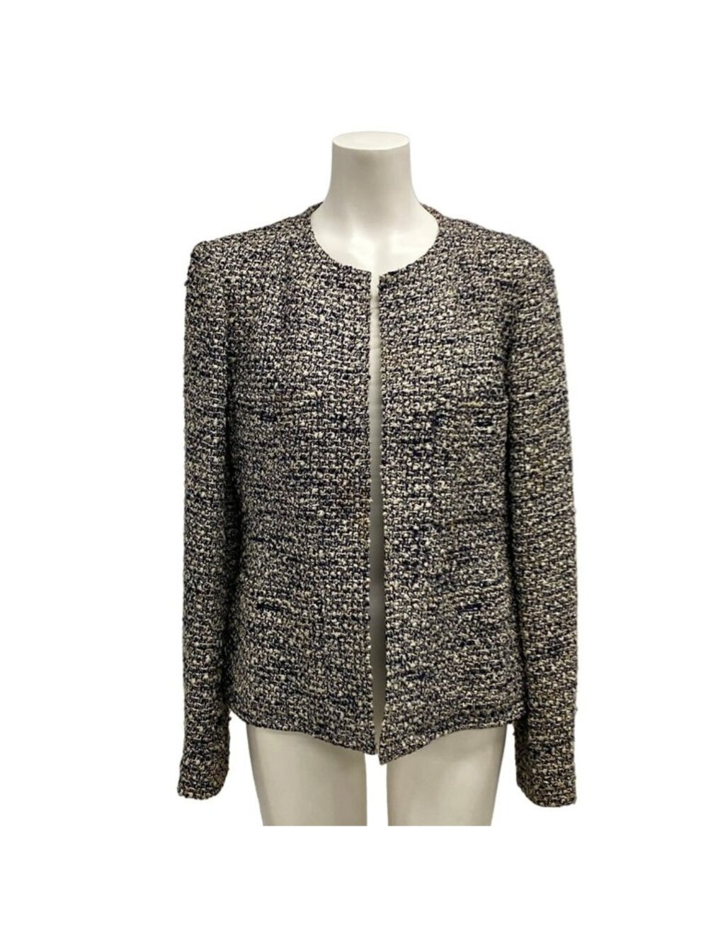 Chanel Jacket M Black White Long Sleeve Tweed